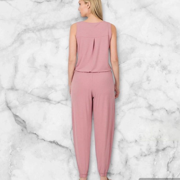 Zenana Sleeveless Jogger Jumpsuit in Light Rose - Size 3X - Picture 2 of 5